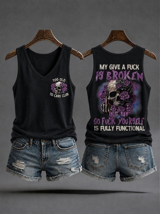 Women's "too old to care club" V-neck vests