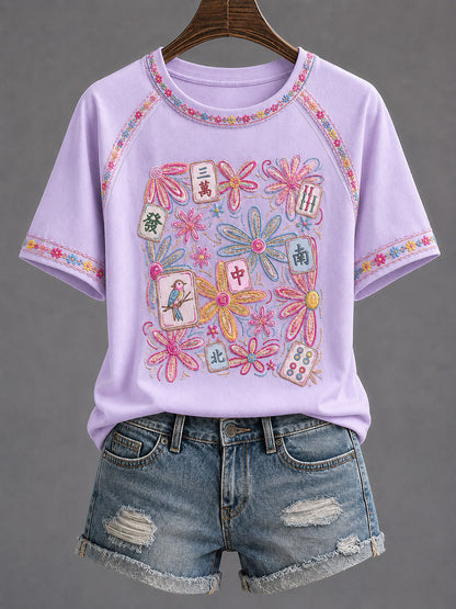 Women's Mahjong Print Casual T-Shirt