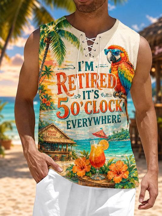 Men's I'm Retired It's 5 O'clock Everywhere Parrot Print Casual Vest