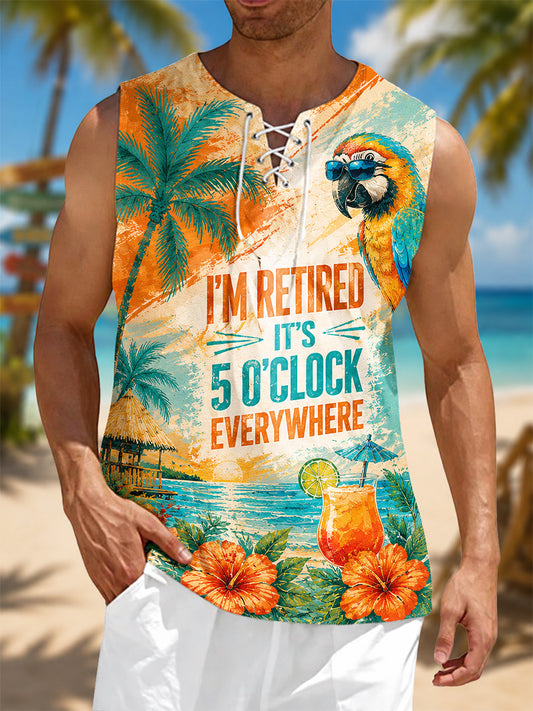 Men's I'm Retired It's 5 O'clock Everywhere Parrot Print Casual Vest