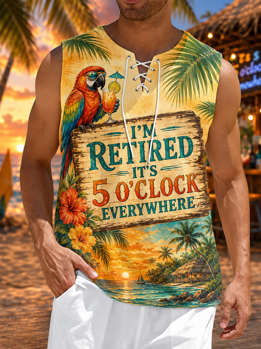 Men's I'm Retired It's 5 O'clock Everywhere Parrot Print Casual Vest