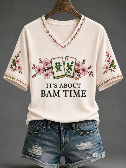 Women's Mahjong Print Casual T-Shirt