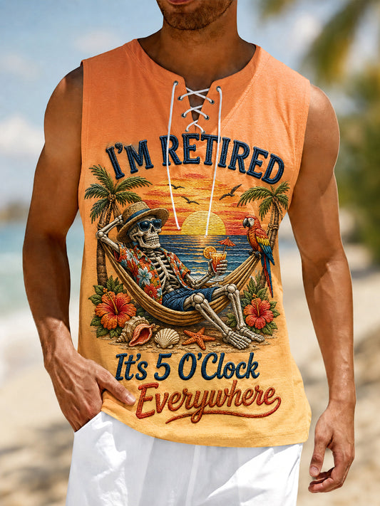 Men's I'm Retired It's 5 O'clock Everywhere Parrot Print Casual Tank Top