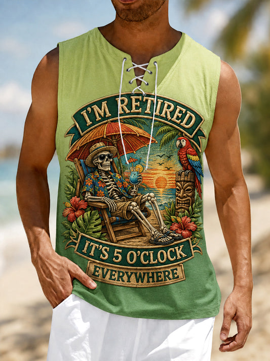 Men's I'm Retired It's 5 O'clock Everywhere Parrot Print Casual Tank Top
