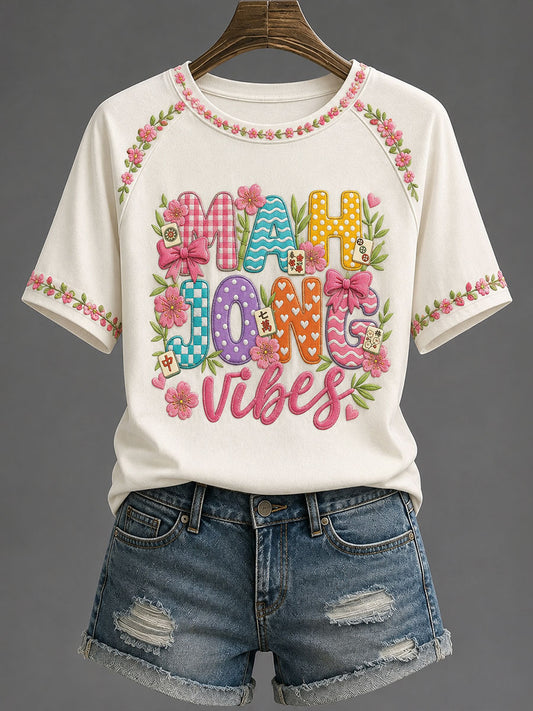 Women's Funny Mahjong Print Casual T-Shirt
