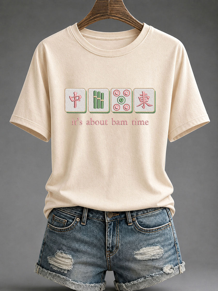 Women's Funny Mahjong Print Casual T-Shirt