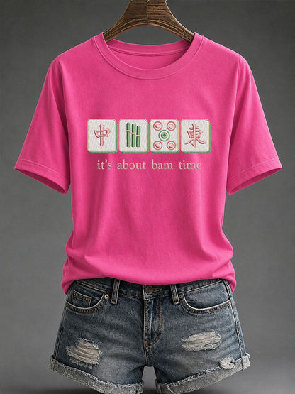 Women's Funny Mahjong Print Casual T-Shirt