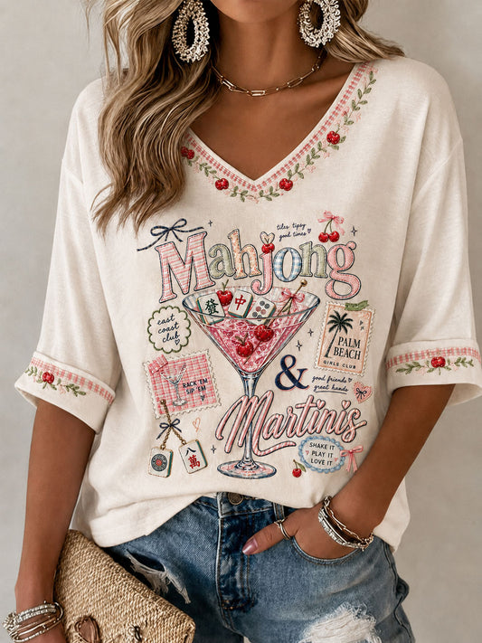 Women's Mahjong Print Casual T-Shirt