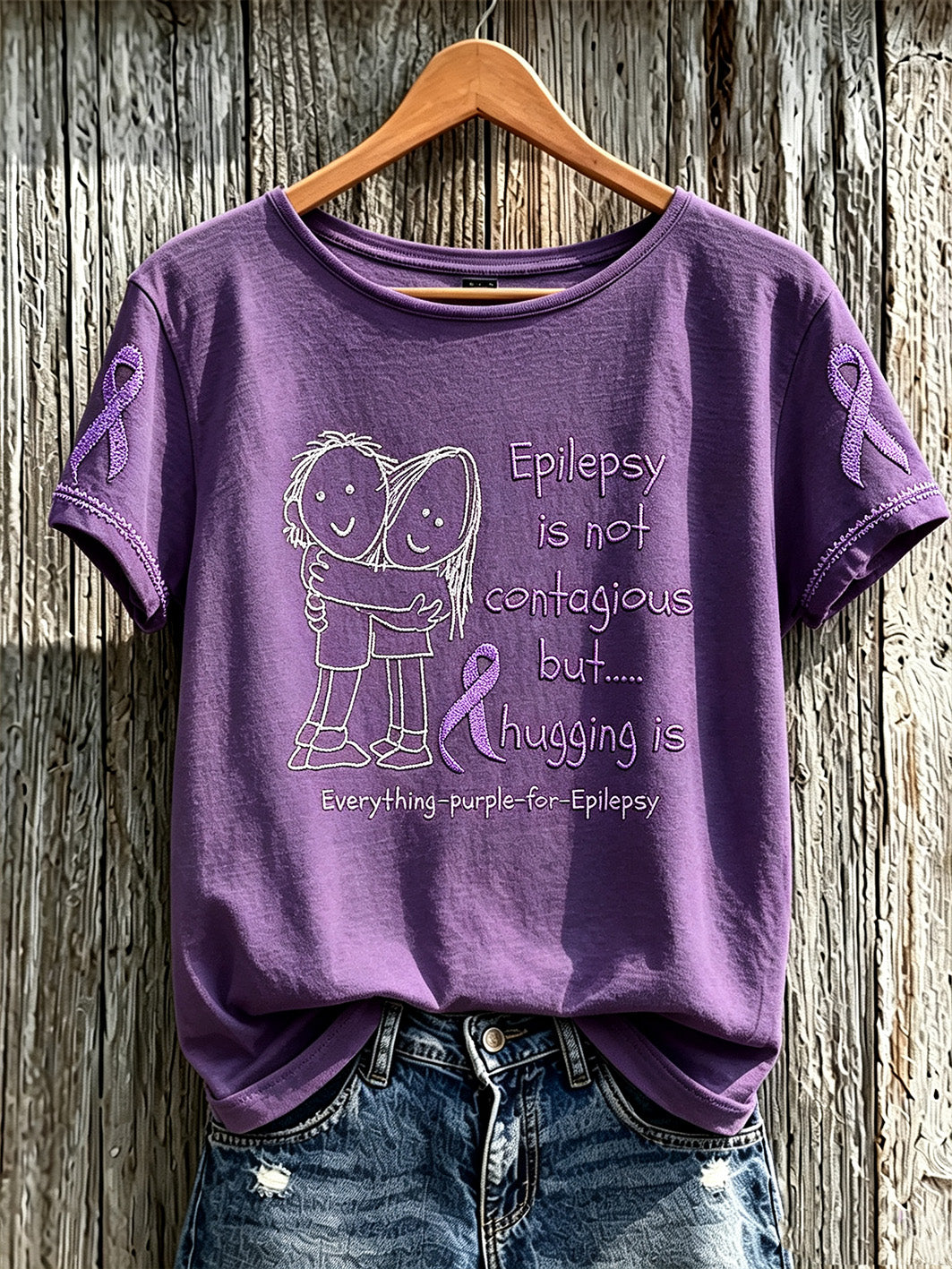 Women's Alzheimer's disease awareness pattern printed casual short-sleeve T-shirt