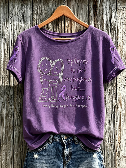 Women's Alzheimer's disease awareness pattern printed casual short-sleeve T-shirt