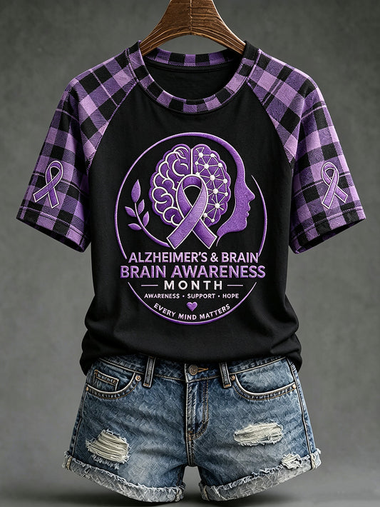 Women's Alzheimer's disease awareness pattern printed casual short-sleeve T-shirt