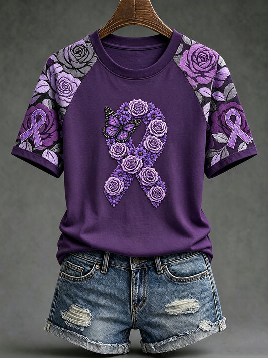 Women's Alzheimer's disease awareness pattern printed casual short-sleeve T-shirt