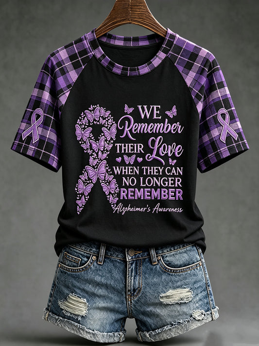 Women's Alzheimer's disease awareness pattern printed casual short-sleeve T-shirt