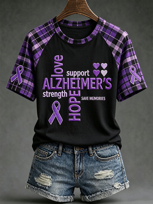 Women's Alzheimer's disease awareness pattern printed casual short-sleeve T-shirt