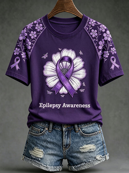 Women's Alzheimer's disease awareness pattern printed casual short-sleeve T-shirt