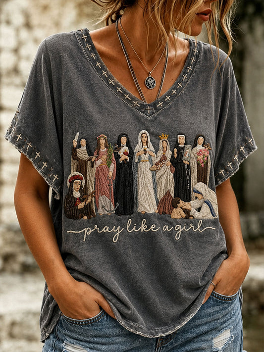 Women's Pray Like A Girl V-neck T-shirt
