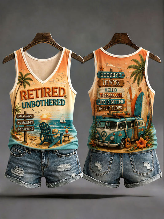Women's 'RETIRED & UNBOTHERED' V-Neck Vests