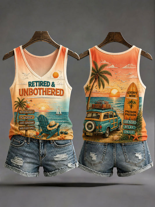Women's 'RETIRED & UNBOTHERED' V-Neck Vests