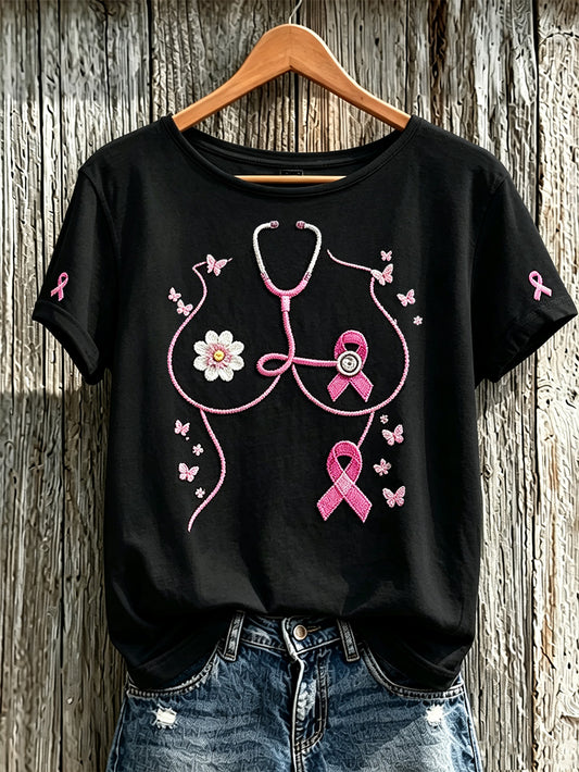 Women's breast cancer awareness main pattern printed casual short-sleeve T-shirt