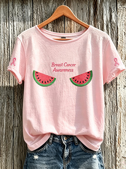Women's breast cancer awareness main pattern printed casual short-sleeve T-shirt