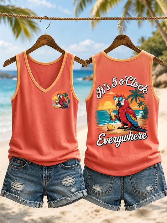 Women's I'm Retired It's 5 O'clock Everywhere Parrot Print Casual V-Neck Vest