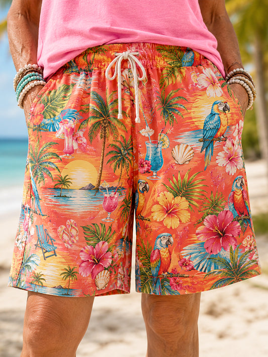 Women's Floral Parrot Print Casual Shorts