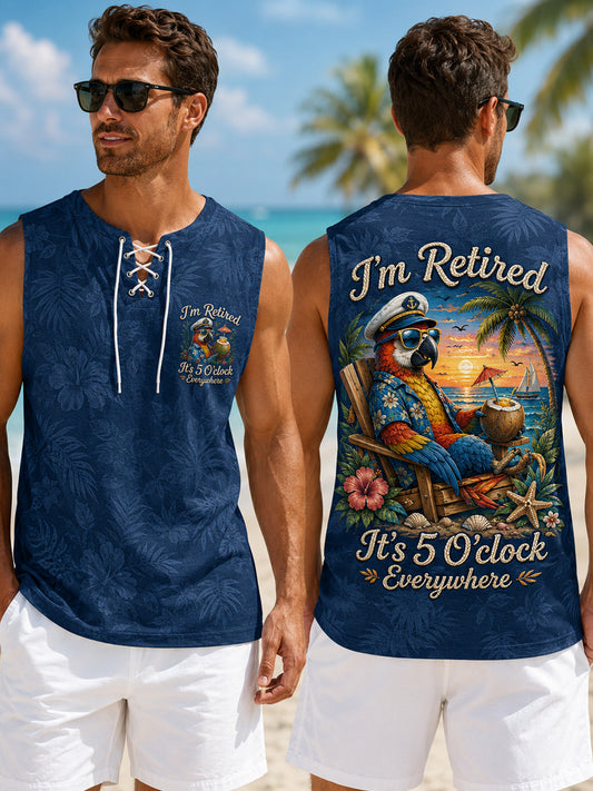 Men's I'm Retired It's 5 O'clock Everywhere Parrot Print Casual Tank Top