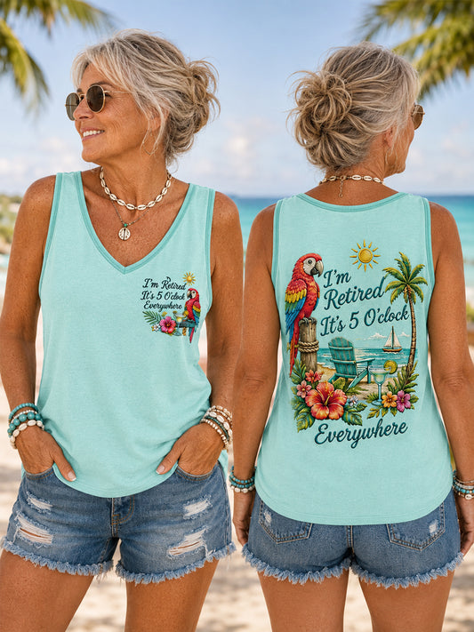 Women's I'm Retired It's 5 O'clock Everywhere Parrot Print Casual Vest