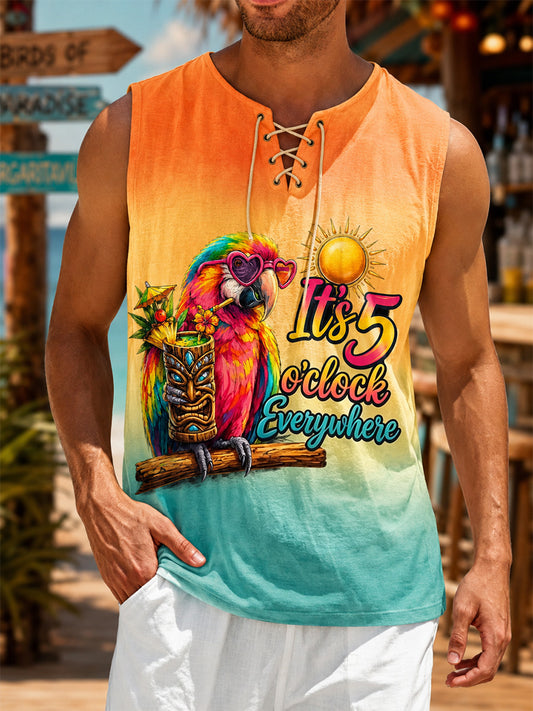 Men's I'm Retired It's 5 O'clock Everywhere Parrot Print Casual Tank Top