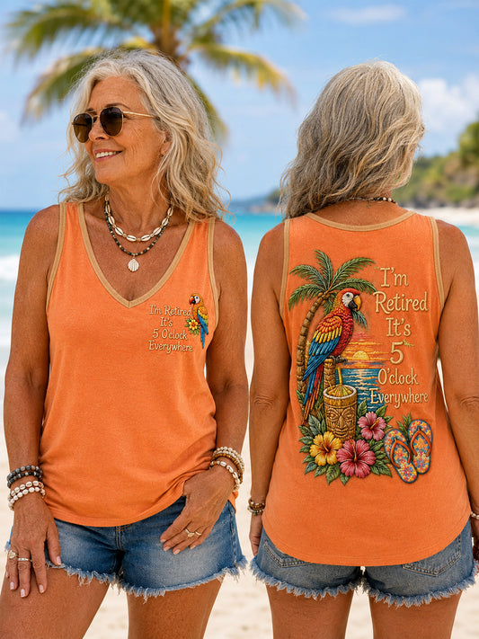 Women's I'm Retired It's 5 O'clock Everywhere Parrot Print Casual Vest