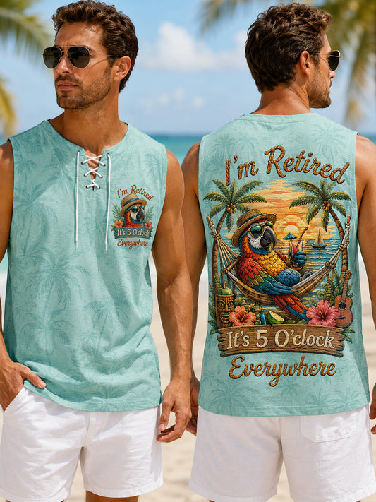 Men's I'm Retired It's 5 O'clock Everywhere Parrot Print Casual Tank Top