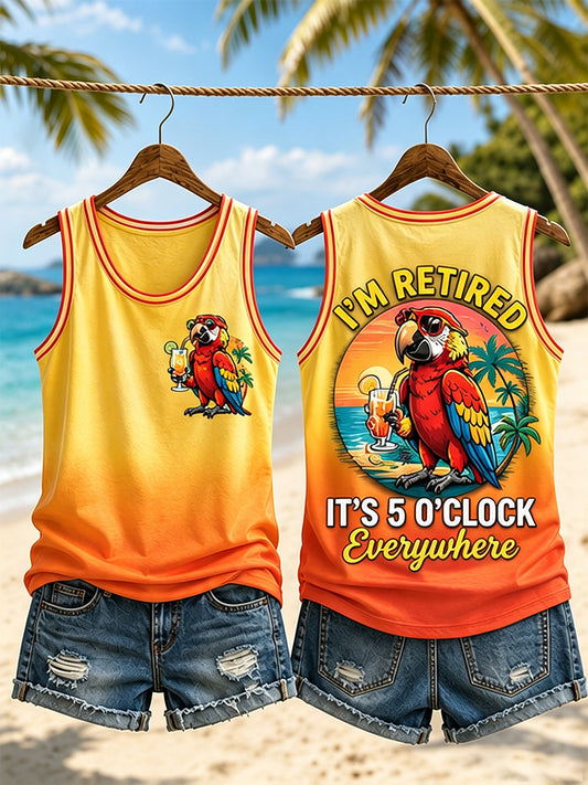 Women's I'm Retired It's 5 O'clock Everywhere Parrot Print Casual Vest