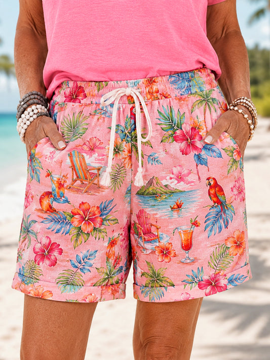 Women's Floral Parrot Print Casual Shorts
