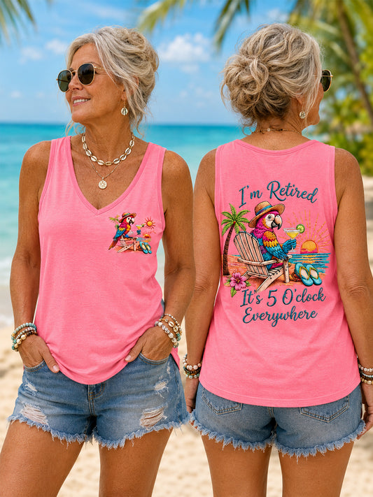 Women's I'm Retired It's 5 O'clock Everywhere Parrot Print Casual Vest