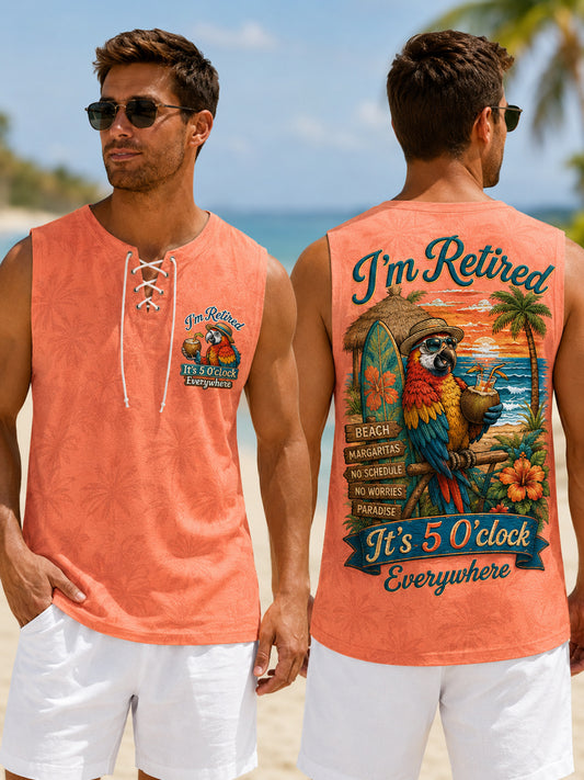 Men's I'm Retired It's 5 O'clock Everywhere Parrot Print Casual Tank Top