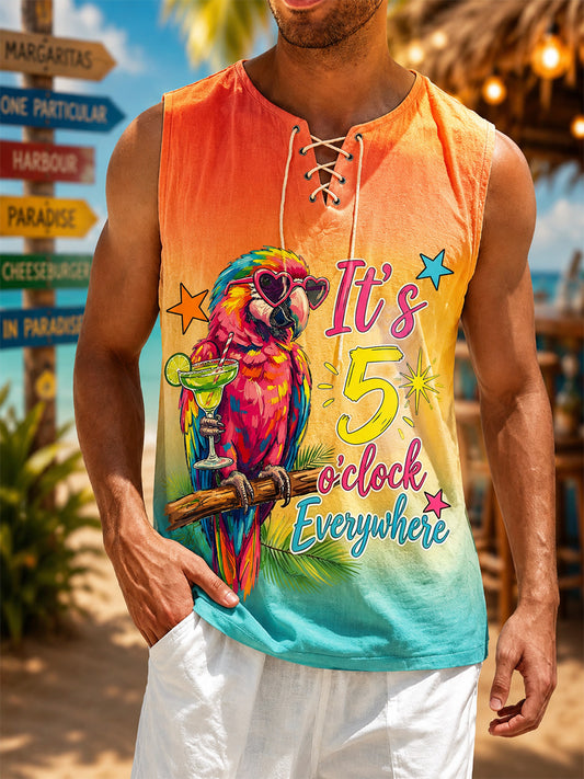 Men's I'm Retired It's 5 O'clock Everywhere Parrot Print Casual Tank Top