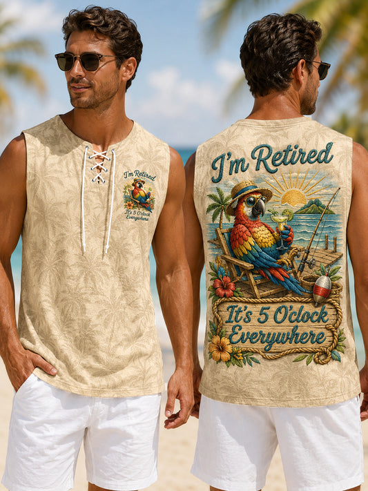 Men's I'm Retired It's 5 O'clock Everywhere Parrot Print Casual Tank Top