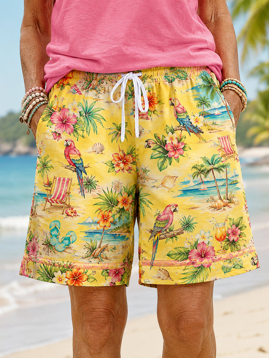 Women's Floral Parrot Print Casual Shorts