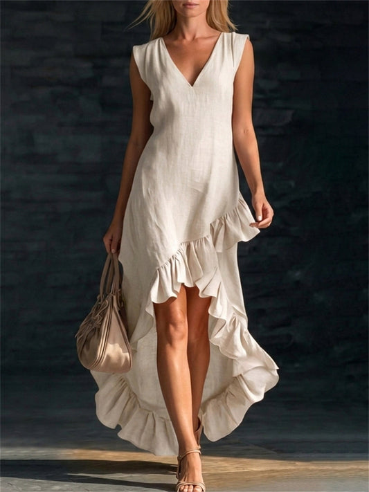 Women's Classy Ruffle Trim Silt Bottom Flowy Maxi Dress