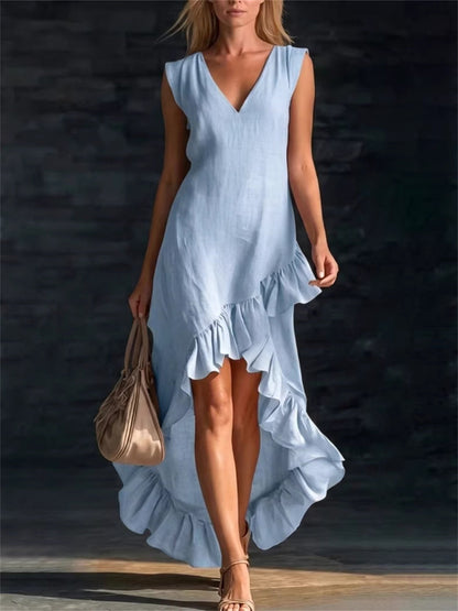 Women's Classy Ruffle Trim Silt Bottom Flowy Maxi Dress