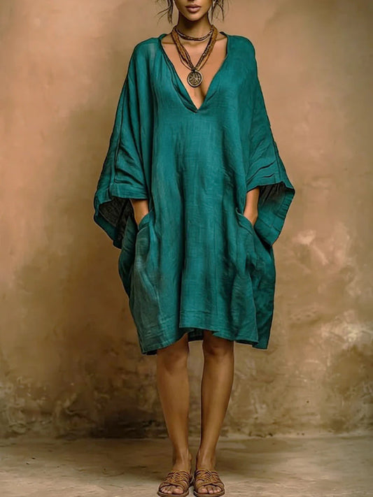 Women's Big Pockets Simple Oversize Flowy Linen Dress