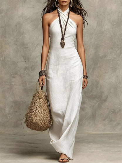 Women's Vintage Classy Twist Halter Neck Slim Fit Maxi Dress