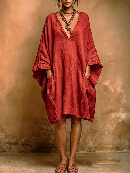 Women's Big Pockets Simple Oversize Flowy Linen Dress