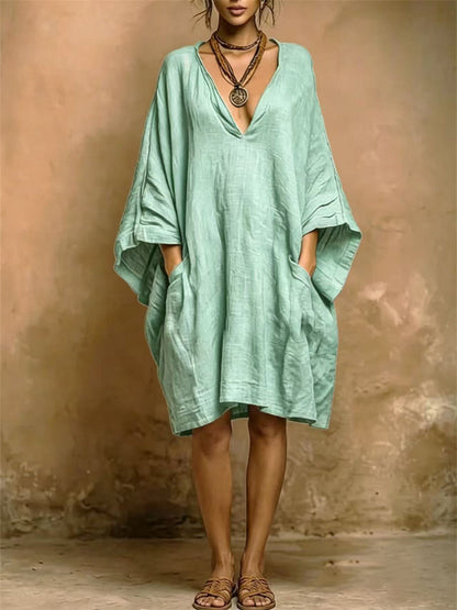 Women's Big Pockets Simple Oversize Flowy Linen Dress