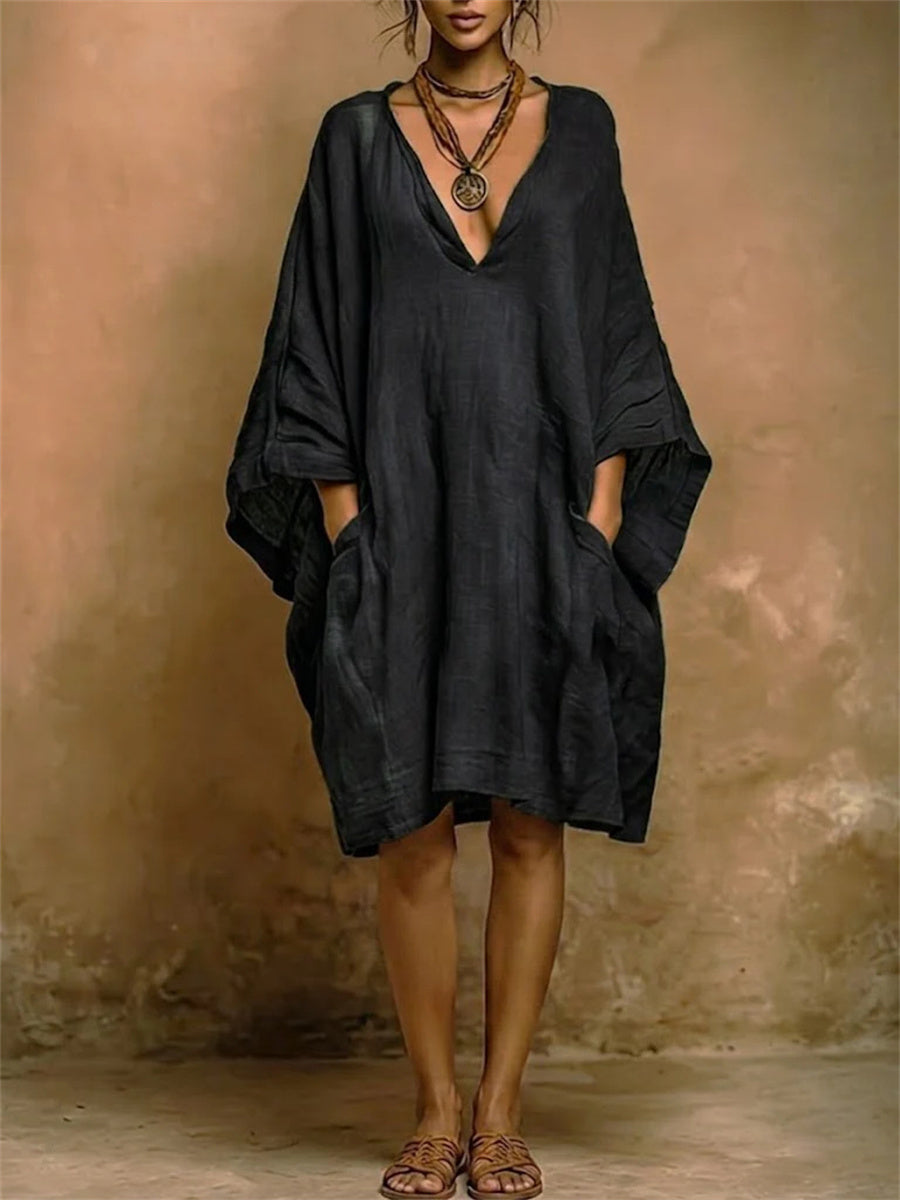 Women's Big Pockets Simple Oversize Flowy Linen Dress