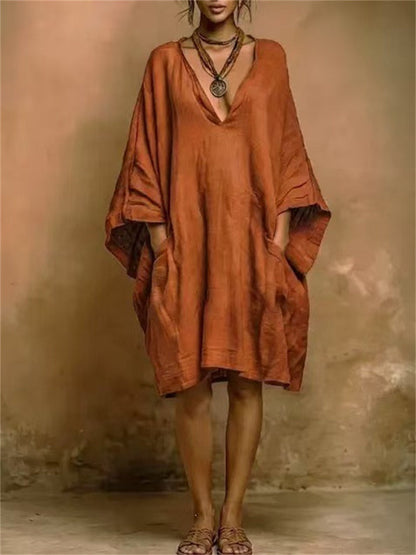 Women's Big Pockets Simple Oversize Flowy Linen Dress