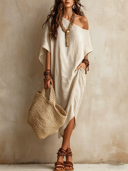 Women's Simple Off Shoulder Oversize Flowy Midi Dress