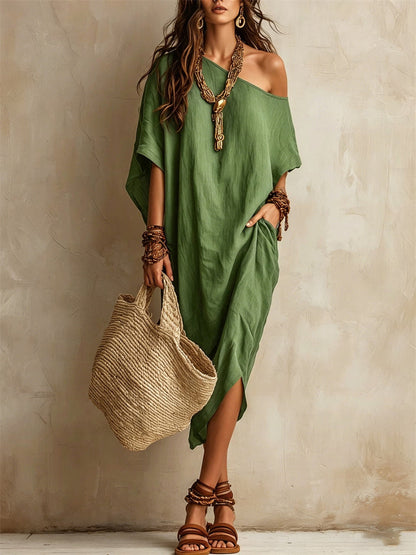 Women's Simple Off Shoulder Oversize Flowy Midi Dress