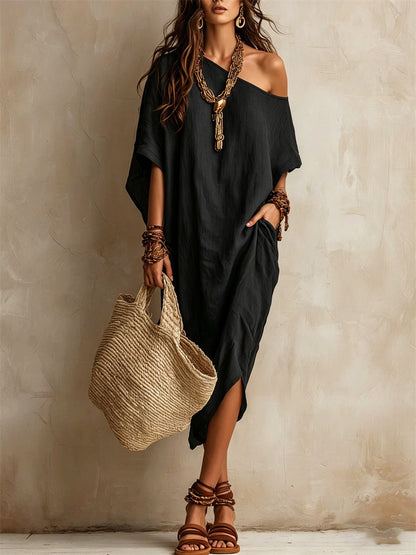 Women's Simple Off Shoulder Oversize Flowy Midi Dress
