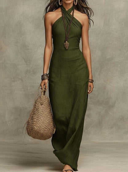 Women's Vintage Classy Twist Halter Neck Slim Fit Maxi Dress